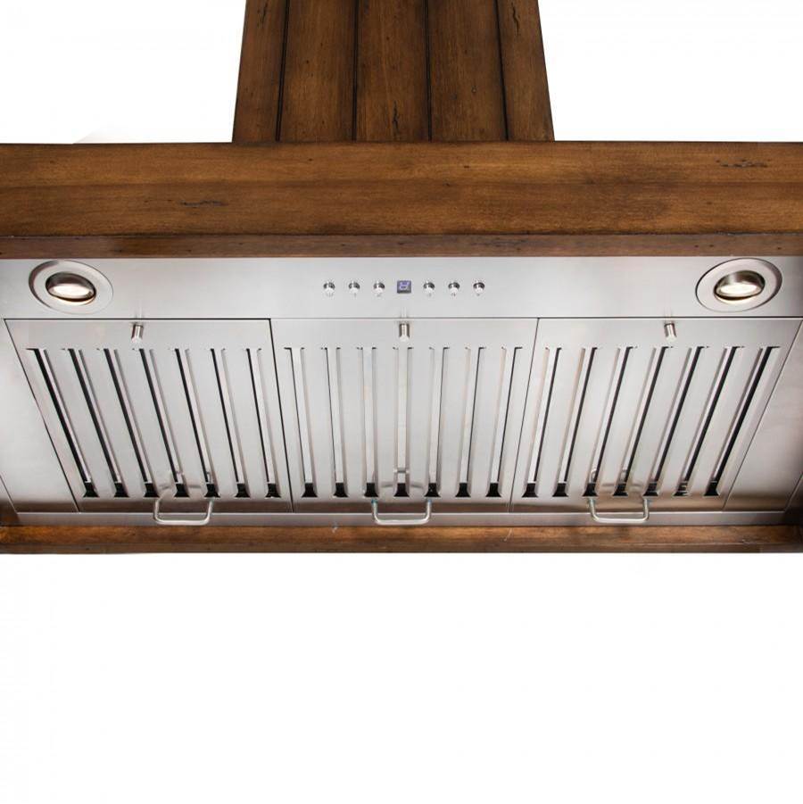 36'' Wooden Wall Mount Range Hood in Rustic Light Finish - Includes Motor