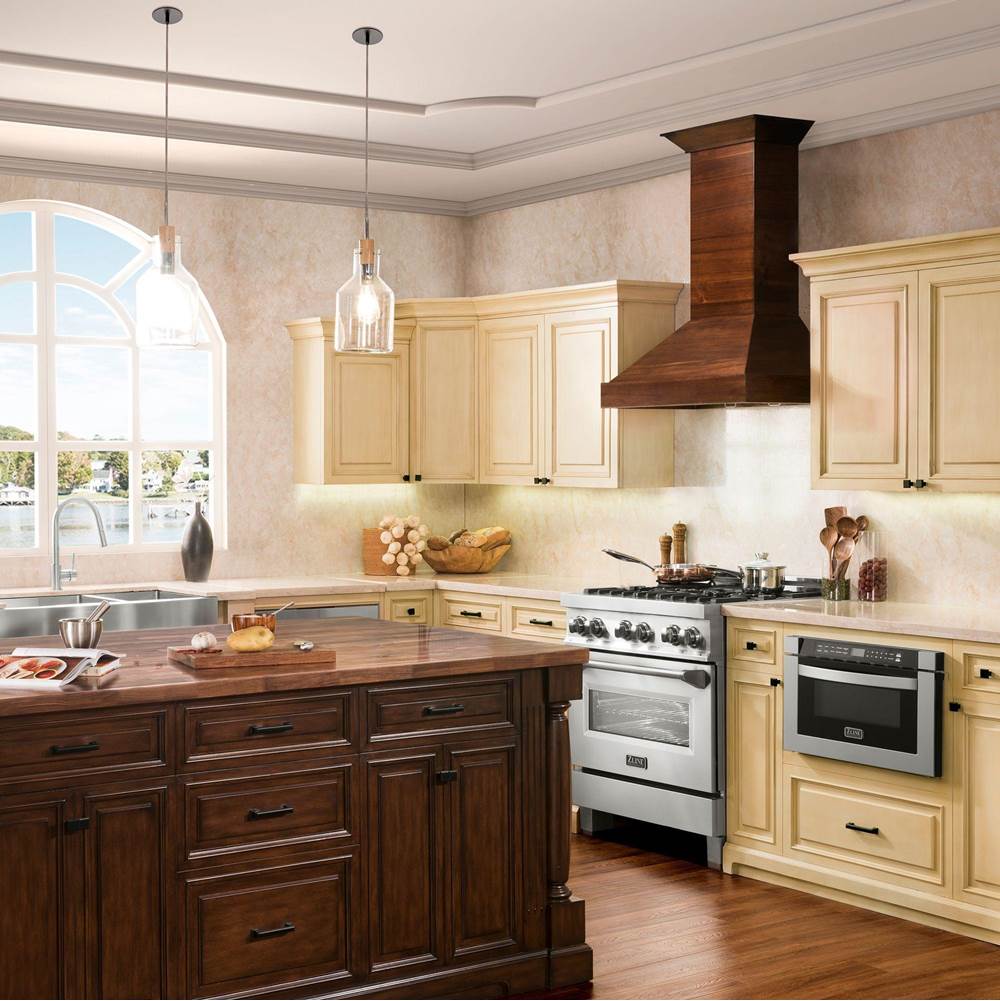 48'' Wooden Wall Mount Range Hood in Walnut - Includes Motor