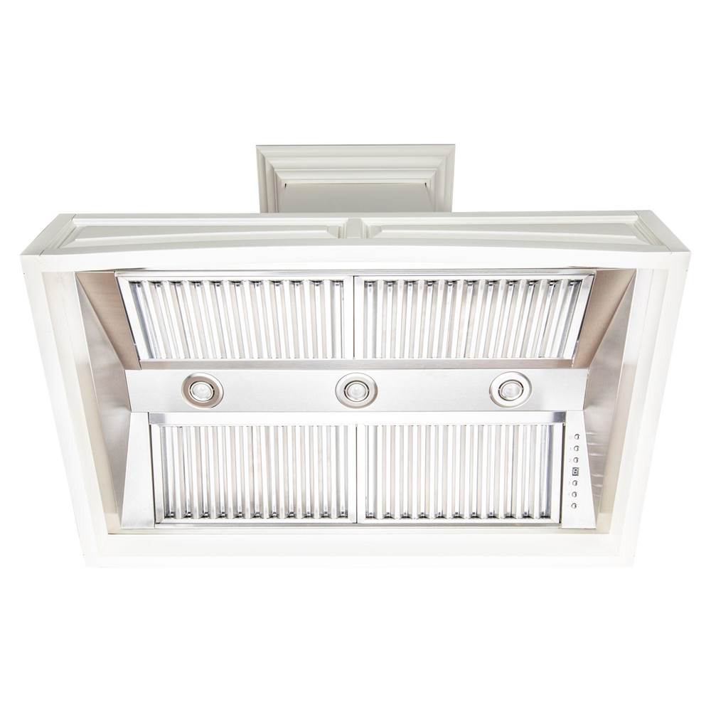 36'' Wooden Wall Mount Range Hood in White - Includes Motor