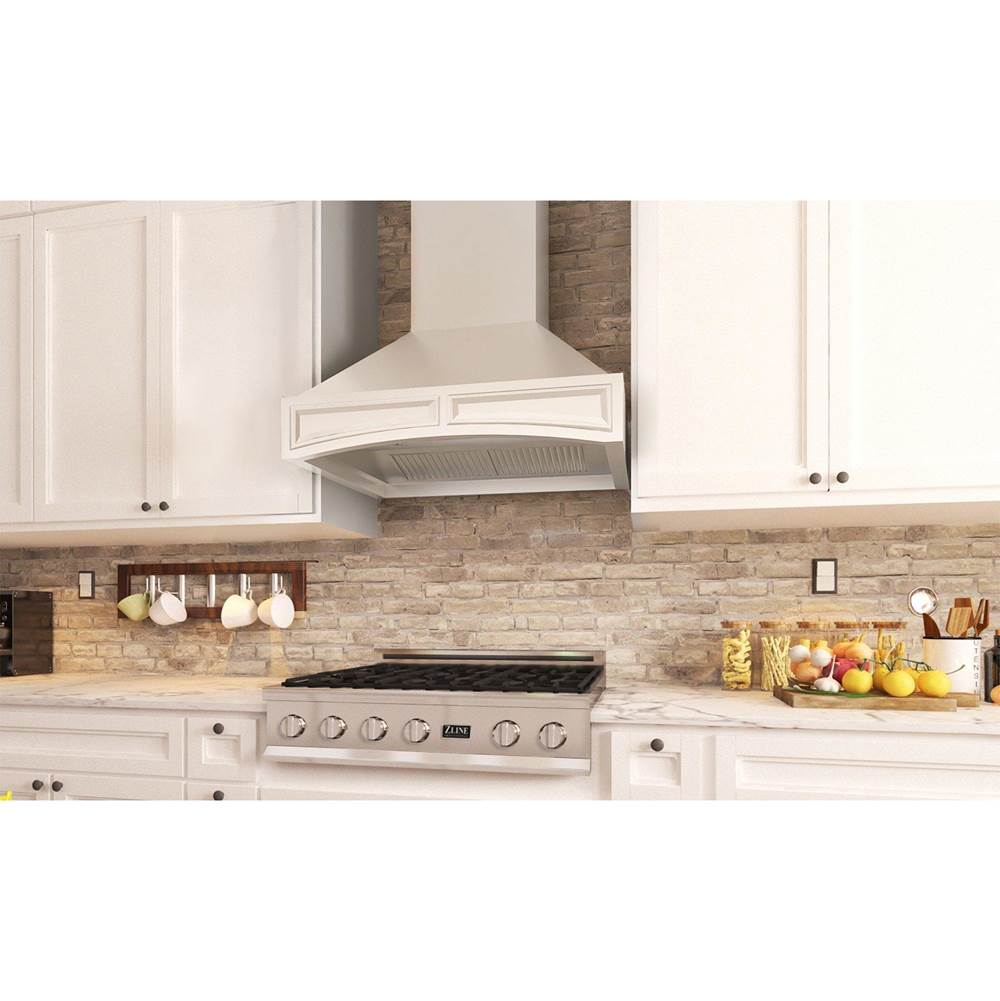 36'' Wooden Wall Mount Range Hood in White - Includes Motor
