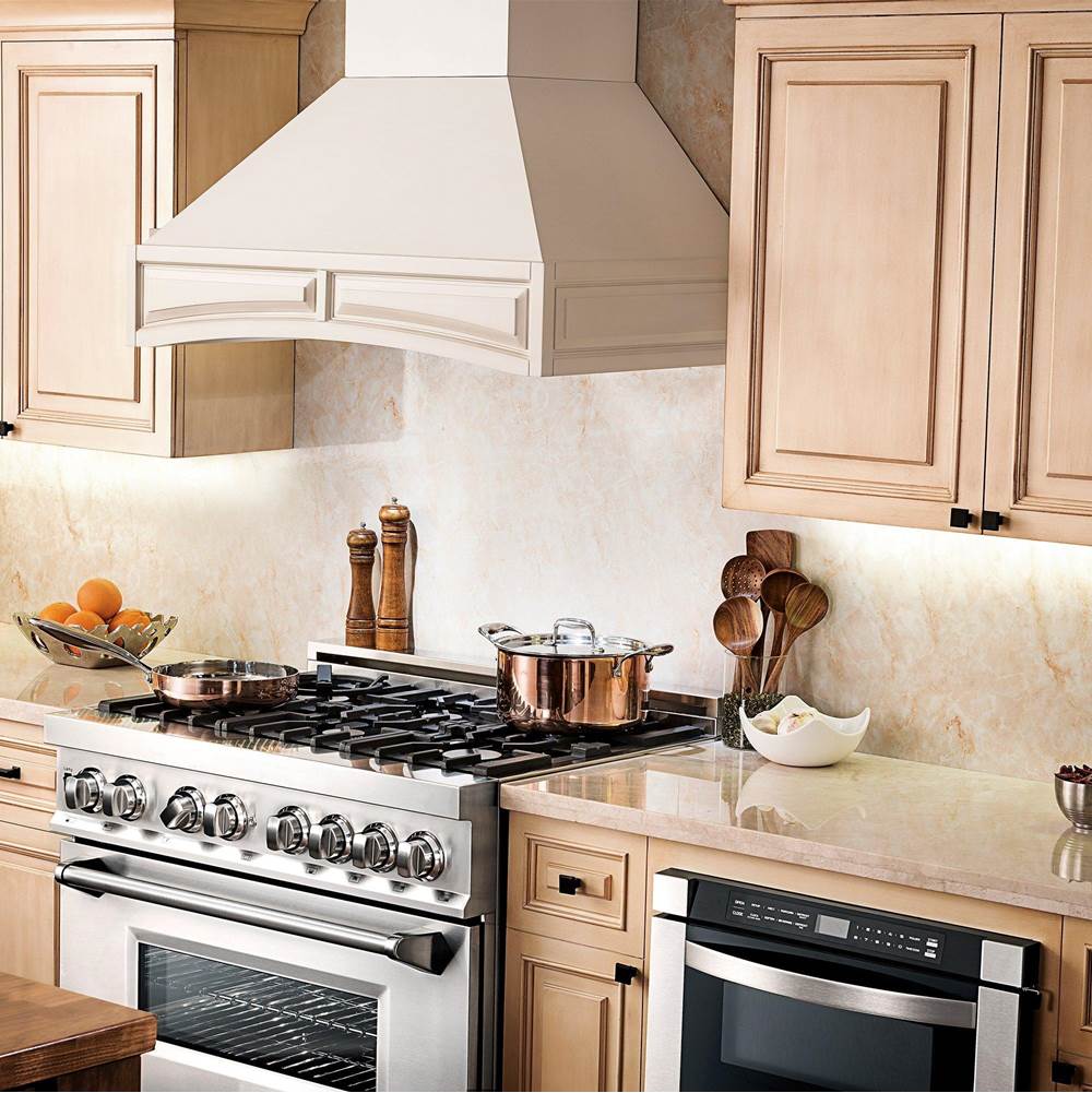 36'' Wooden Wall Mount Range Hood in White - Includes Motor
