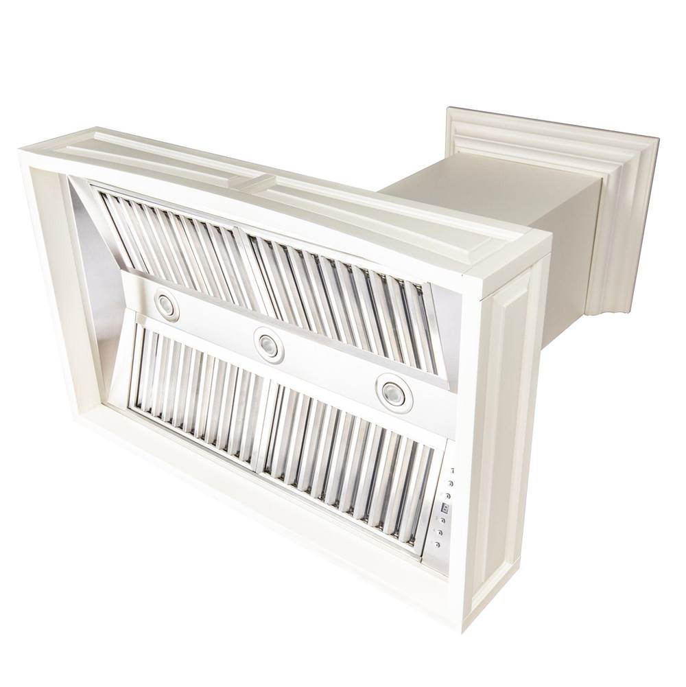 36'' Wooden Wall Mount Range Hood in White - Includes Motor