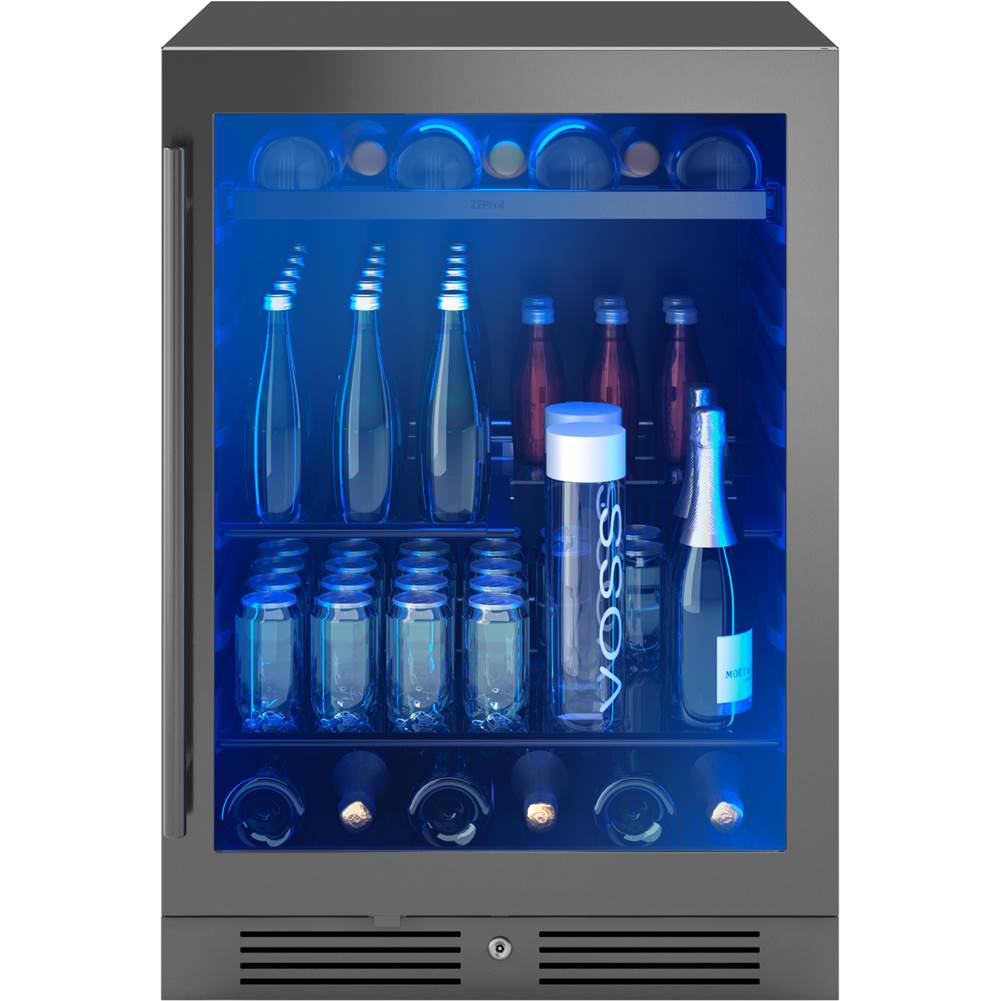 Presrv beverage, 24'' compact, blk Stainless Steel and glass, reversible, 1 zone