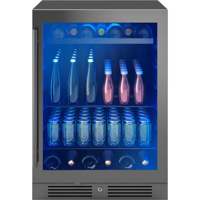 Zephyr - Presrv beverage, 24'' compact, blk Stainless Steel and glass, reversible, 1 zone