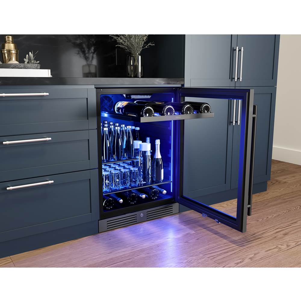 Presrv beverage, 24'' compact, blk Stainless Steel and glass, reversible, 1 zone