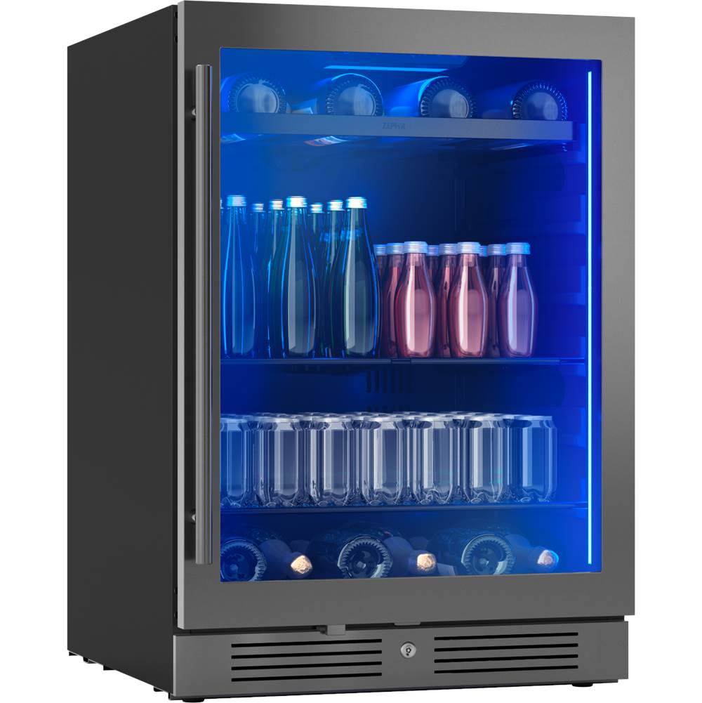Presrv beverage, 24'' compact, blk Stainless Steel and glass, reversible, 1 zone