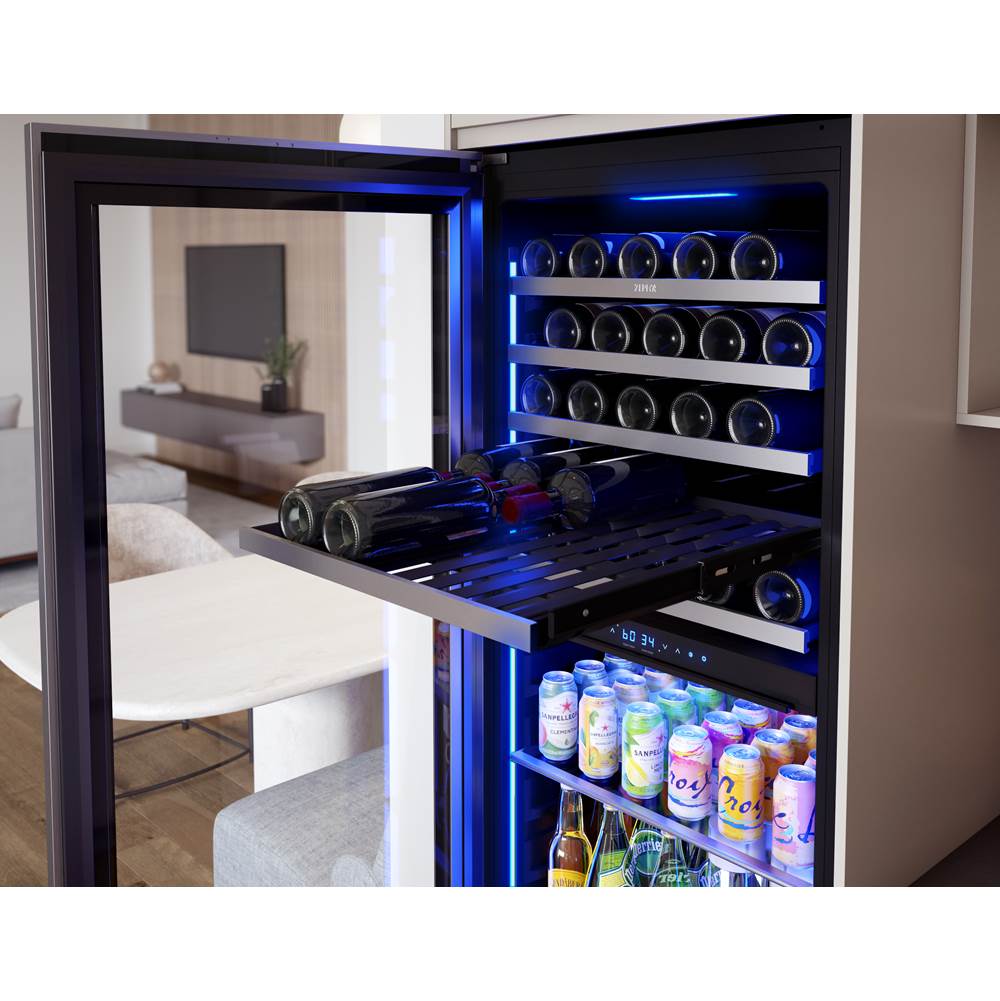 Presrv Wine And Bev Cooler, 24'' Full Size, SS And Glass, Reversible, 2 Zones