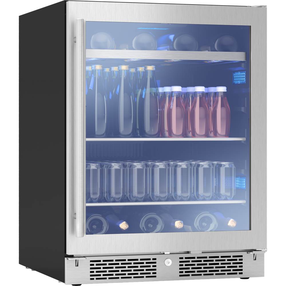 Presrv ADA Beverage Cooler, 24in Compact, SS and Glass, Reversible Door  and  Lock, 1 Zone