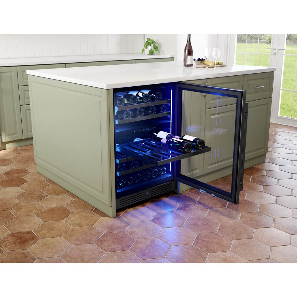 Presrv wine cooler, 24'' compact, blk Stainless Steel and glass, reversible, 2 zones