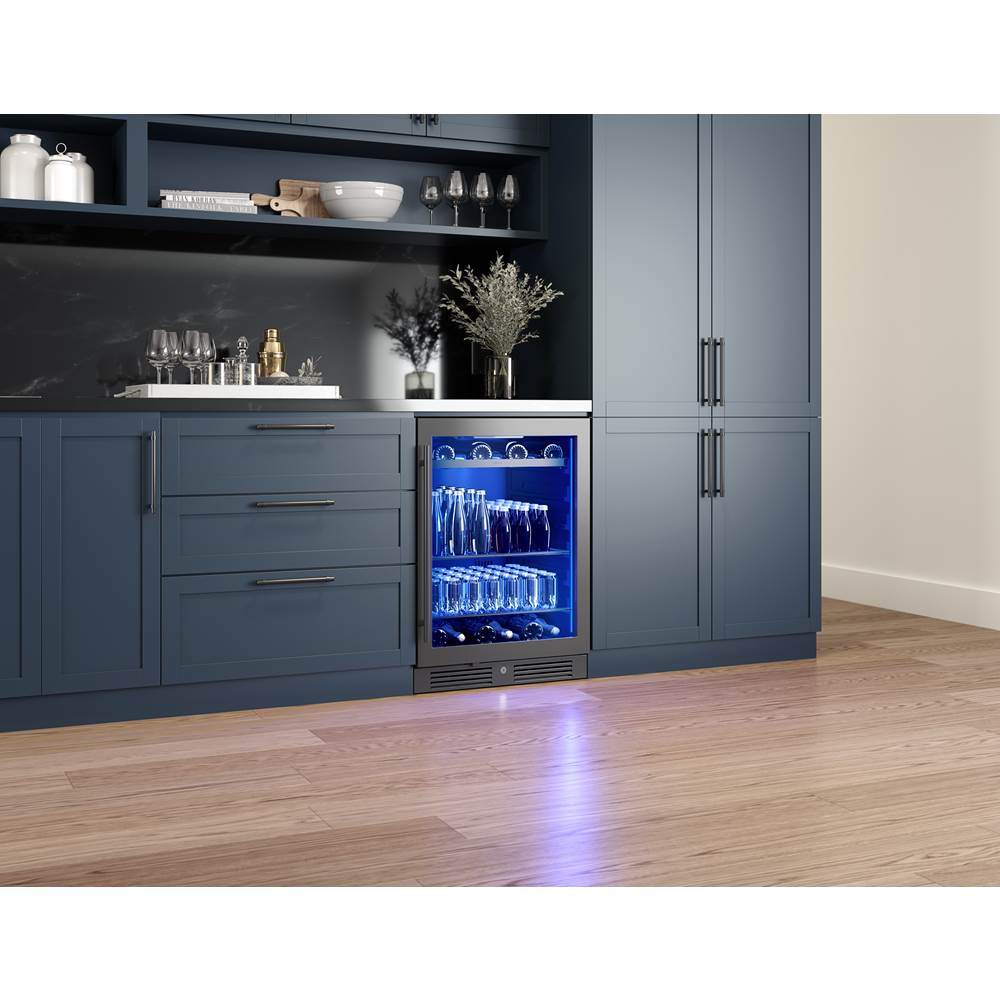 Presrv beverage, 24'' compact, blk Stainless Steel and glass, reversible, 1 zone