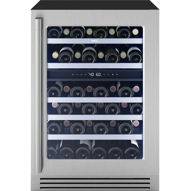 Zephyr - Presrv Pro Wine Cooler, 24in Under Cabinet, SS plus Glass, Reverse Door, 2 Zone - Stainless Steel,Glass