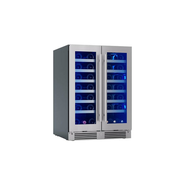 Zephyr - Presrv wine, 24'' compact, Stainless Steel and glass, french door, 2 zones