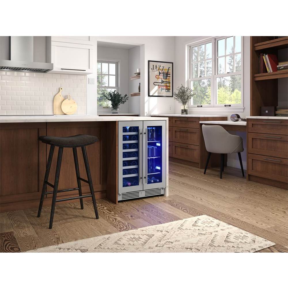 Presrv wine beverage, 24'' compact, Stainless Steel and glass, french door, 2 zones