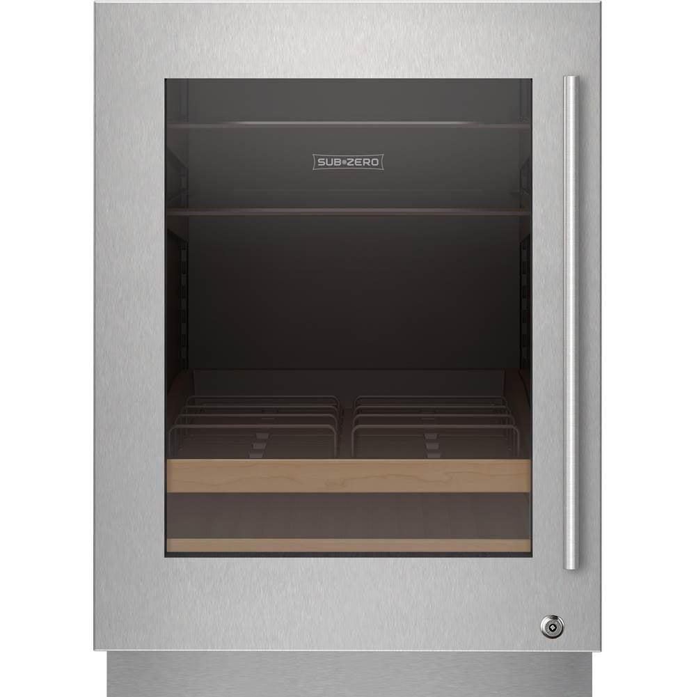 SubZero Designer Series Undercounter Stainless Steel Glass Door Panel With Lock And Tubular Handle - Left Hinge
