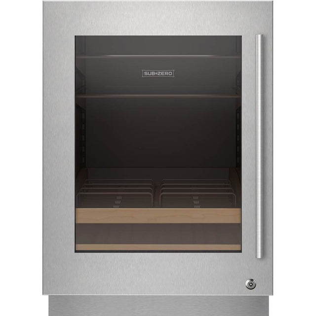 SubZero Designer Series Undercounter Stainless Steel Glass Door Panel With Lock And Tubular Handle - Left Hinge