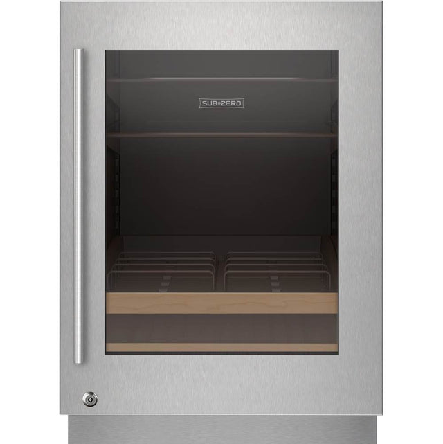 SubZero Designer Series Undercounter Stainless Steel Door Panel With Lock And Tubular Handle - Right Hinge